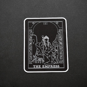 Pegatina de la carta del Tarot La Emperatriz (calcomanía en blanco y negro)