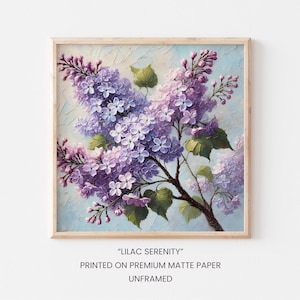 Ölgemälde Druck von Blumen Lila Blumen Wand Kunst Frühling Wohn Dekor Einzigartiges Frühlings Dekor