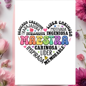 Tarjeta de agradecimiento imprimible para profesores en español / Doblada 5x7" / Descarga digital