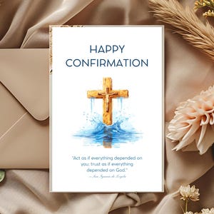 Printable Confirmation Card – Happy Confirmation – Catholic Quote – Blank Inside – A4 Folded – Confirmation Boy
