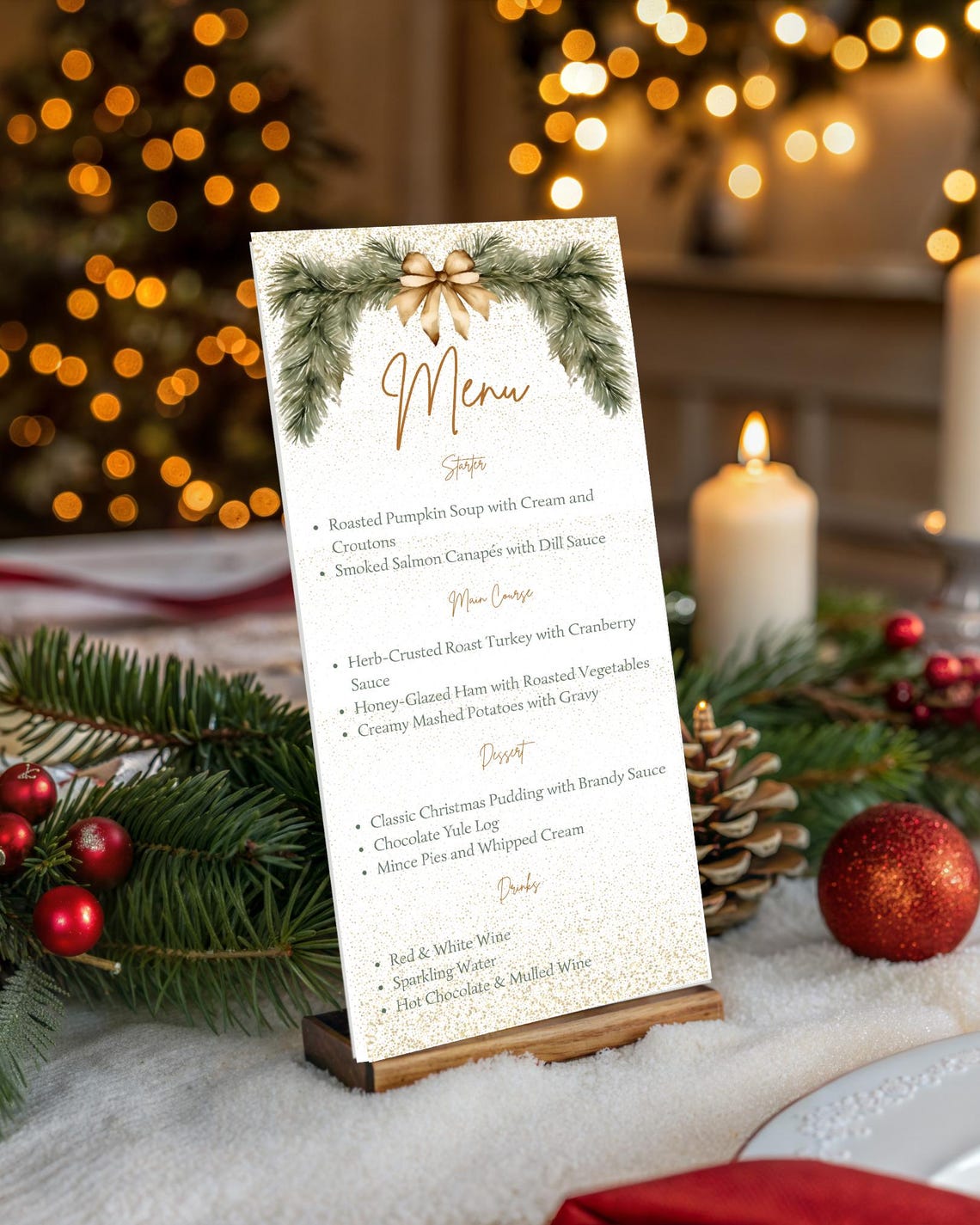 Elegant Christmas Menu Template, Festive Holiday Dinner, 4x9 (canva ...