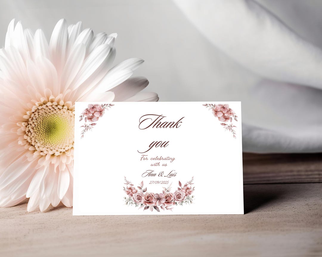 Thank You Card • Editable Canva Template • Printable Wedding Card- Pink ...