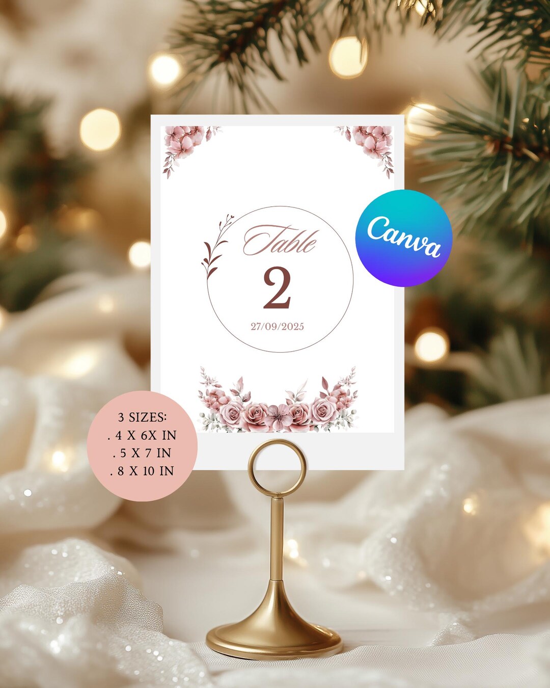 Editable Wedding Table Number Template: Pink Floral Design (canva PDF ...
