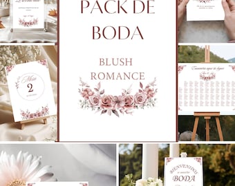 Elegant Pink Flowers, Wedding Stationery Bundle | Editable Canva Templates | 16 Items | Instant Download