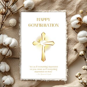 Printable Confirmation Card – Happy Confirmation – Catholic Quote – Blank Inside – A4 Folded – Confirmation Boy