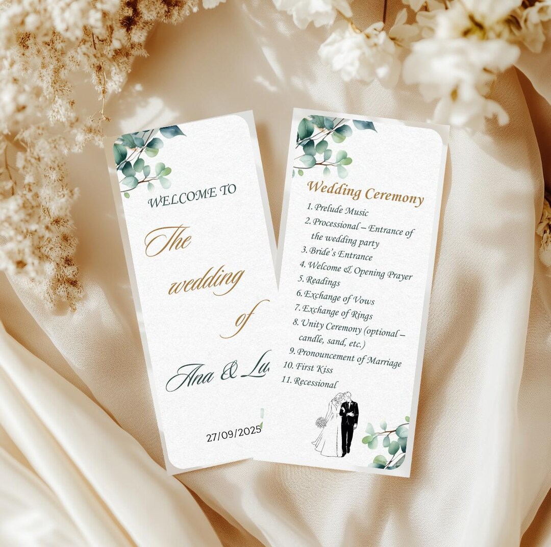 Editable Wedding Program Template • Program 5x7" & 3.75x9" Printable ...