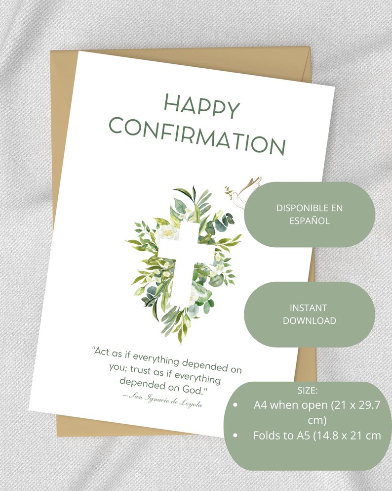 Printable Confirmation Card – Catholic Quote, Unisex Design (A4 Folded ...