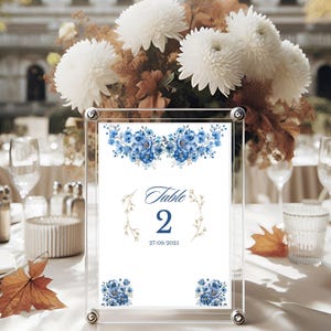 Número de mesa de boda editable – Plantilla de Canva – PDF – 4x6, 5x7, 8x10 pulgadas – Descarga instantánea - Boda Azul - Evento Elegante