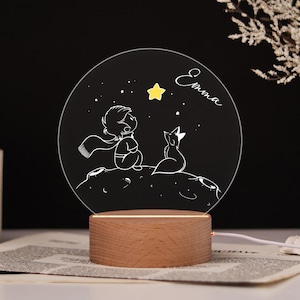 The Little Prince Night Light, Custom Prince and Fox Lamp With Name,Personalized Bedroom Night Light, Gift for Baby,Friends,Lover