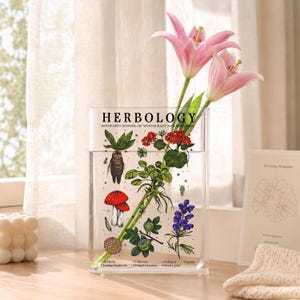 Customized Name Herbology Acrylic Book Vase, Eco-Friendly Home Decor, Clear Bookish Vase, Harry Potter Mandrake Vase, Magic Gift for Her