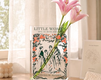 Jarrón acrílico personalizado con nombre "Mujercita", decoración ecológica para el hogar, jarrón transparente con motivos literarios, jarrón clásico con flores, regalo para ella.