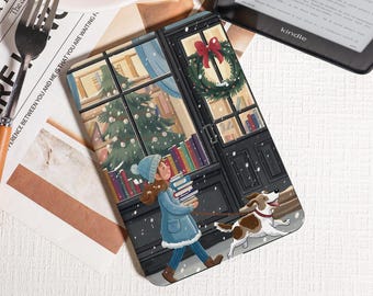 Christmas Bookstore Girl with Dog Kindle Case,Kindle PaperWhite 2025 Case,Kobo Clara Bow Case,Kindle 12th/2024(6") Case,Christmas Gift