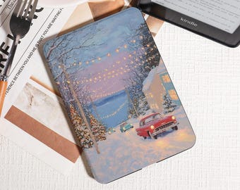 Weihnachten Verschneite Straße mit Autos Kindle Hülle,Kindle PaperWhite 2025 Hülle,Kobo ClaraBow Hülle,Kindle 12th/2024(6 ") Hülle,Weihnachtsgeschenk für Sie