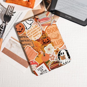 Halloween Pumpkin Ghost Bookish Kindle Case, Fits Paperwhite 1-6/10th-12th Gen (2024 6&quot;-6.8&quot;), Auto Wake/Sleep, Anti-Slip, Gift for Reader