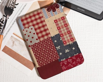 Vintage Red Plaid and Heart Patchwork Kindle Case,Kindle PaperWhite 2025 Case,Kobo Clara Bow Case,Kindle 12th/2024(6") Case,Gift For Her