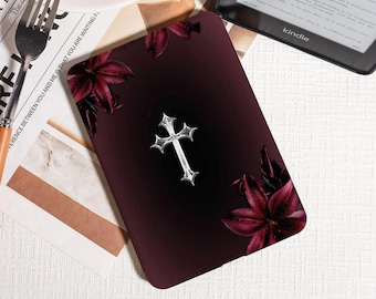 Gothic Cross & Red Lilie Kindle Hülle, Personalisierung Kindle PaperWhite 2025 Hülle, Kobo Clara Bow Hülle, Kindle 12th/2024(6 ") Hülle, Geschenk für Sie