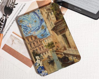 Funda Kindle con diseño de canales venecianos, compatible con todos los modelos (incluido Paperwhite de 6,8"), pintura clásica de paisaje urbano, lectura atemporal, elegante regalo literario.