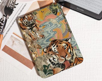 Whimsical Tiger and Nature Collage Kindle Case,Kindle PaperWhite 2025 Case,Kobo Clara Bow Case,Kindle 12th/2024(6") Case,Gift For Her