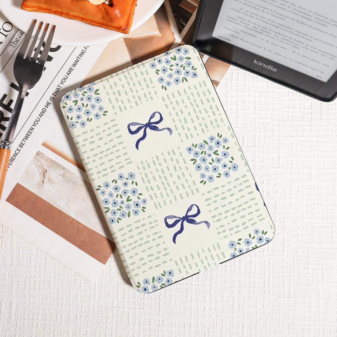 Blue Floral and Bow Pattern Kindle Case,kindle Paperwhite 2025 Case ...