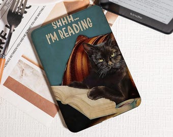 Shhh ... Ich lese schwarze Katze Kindle Hülle, Kindle PaperWhite 2025, Kobo Clara Bow Hülle, Kindle 12./2024 (6 ") Hülle, Perfekt für Buchliebhaber."