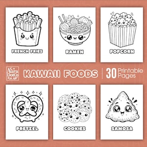 30 Kawaii Foods Coloring Pages | For Kids, Preschoolers, Toddlers | Digital Download | Kindergarten Homeschool Printables | Digital Coloring