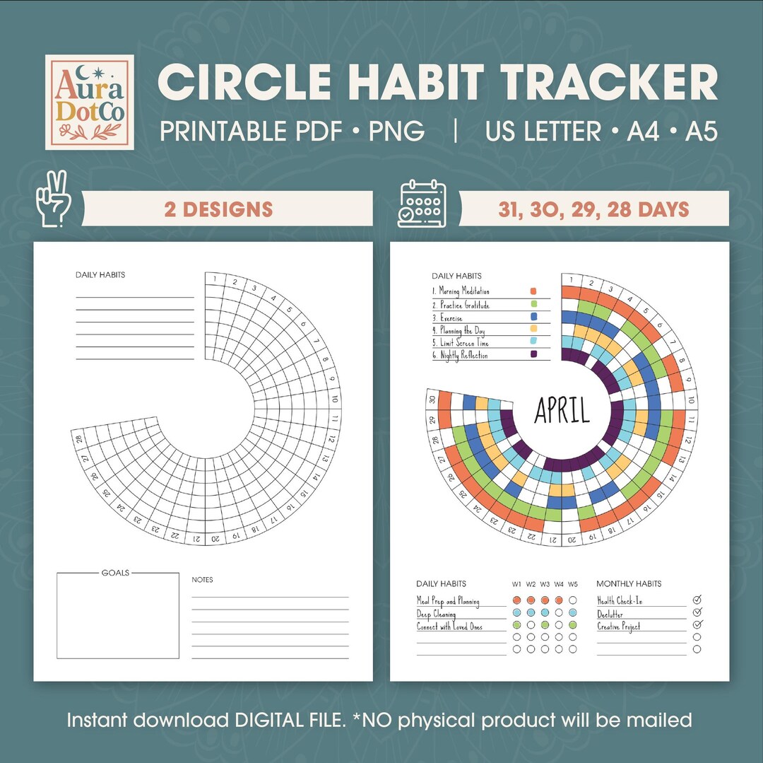 Circle Habit Tracker | Printable Monthly Habit Track | Habit Challenge ...
