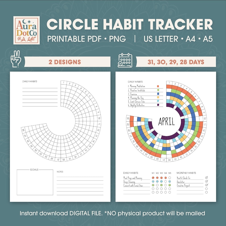 Circle Habit Tracker | Printable Monthly Habit Track | Habit Challenge ...