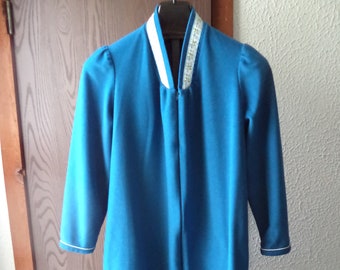 Vintage Womens Sears Carriage Court Robe Sz Small 8-10 Teal Long Half Zip Front