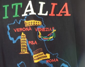 Vintage Verona Italia T-Shirt Sz Med Navy Blue Embroidered 100% Cotton Original Italy Tee