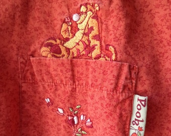 Vintage Pooh Tigger Shirt Sz L Orange Jerry Leigh Apparel Disney Cotton Button Front