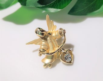 Vintage Gigi Giusti Angel Pin Brushed Gold Tone Rhinestone Gift Collectible