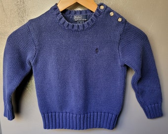 Vintage Boys Polo Ralph Lauren Sweater Sz 5 Toddler Blue Cotton Crew Neck Preppy
