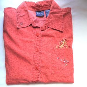 Vintage Pooh Tigger Shirt Sz L Orange Jerry Leigh Apparel Disney Cotton Button Front