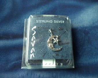 Vintage Savant Sterling Silver Moon Star Charm Pendant USA New in Pkg