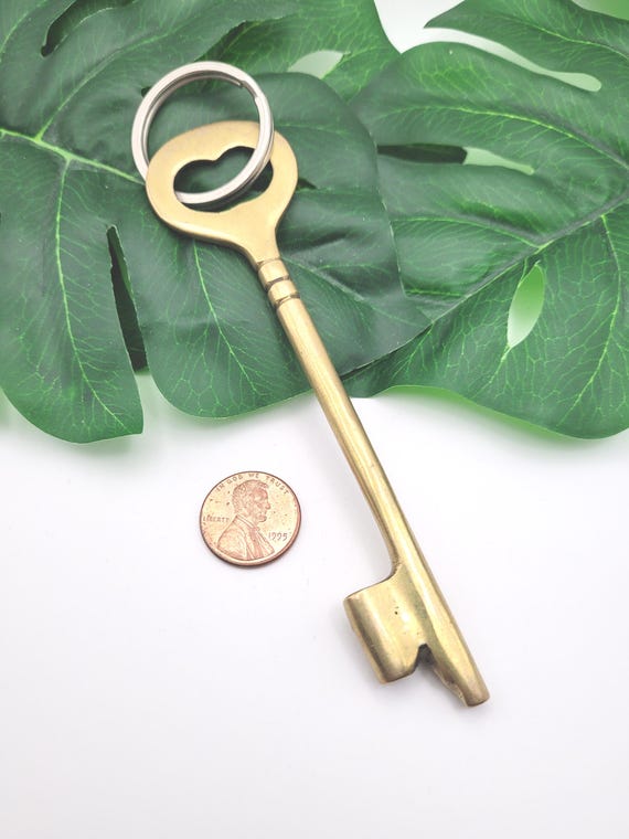 Vintage Solid Brass Skeleton Key Keychain Large - image 4