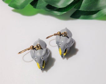 Vintage PVC Elephant Earrings Pierced Jungle Animal Collectible