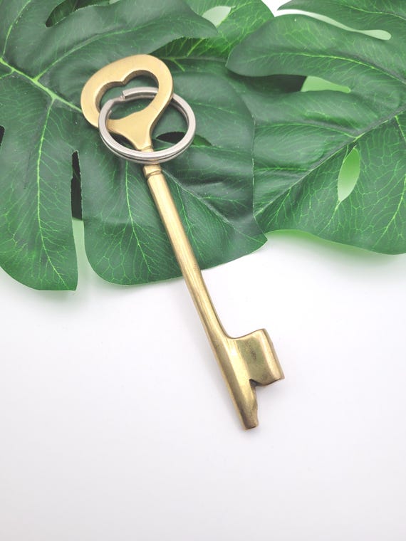 Vintage Solid Brass Skeleton Key Keychain Large - image 5