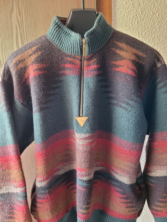 Vintage Mens Orvis Aztec Wool Sweater Sz L Quarter Zip Southwest