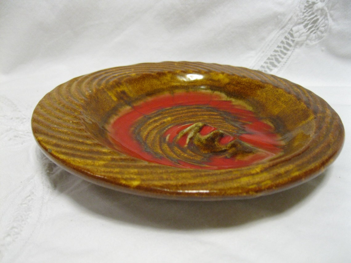 Vintage Drip Glaze Pottery Ashtray 70s Brown Red Lava USA AD 1 Etsy