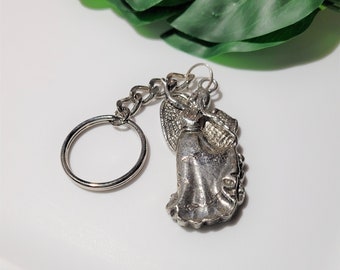 Vintage Angel Keychain Silver Tone Heavy Collectible Jewelry Christian