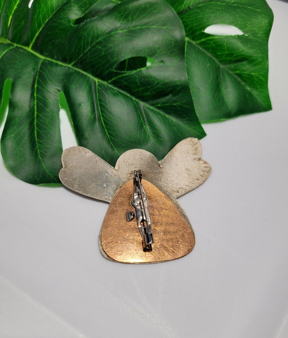 Vintage Brass Copper Silvertone Angel Peace Brooc… - image 3