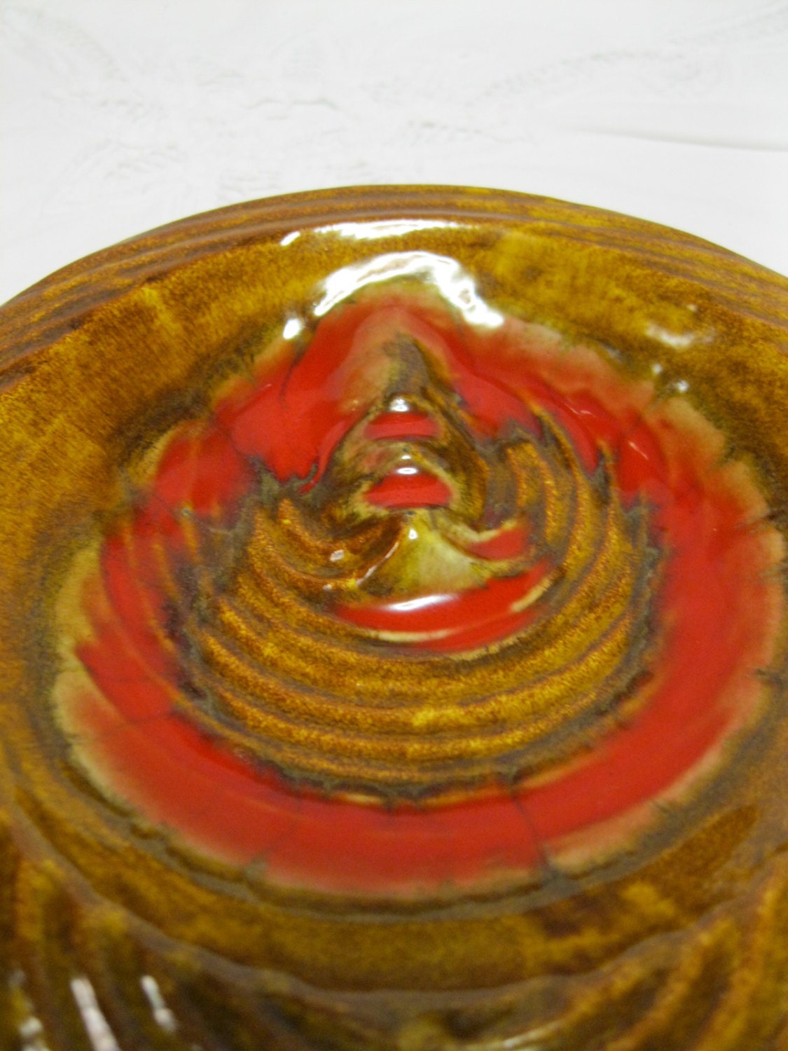 Vintage Drip Glaze Pottery Ashtray 70s Brown Red Lava USA AD 1 Etsy
