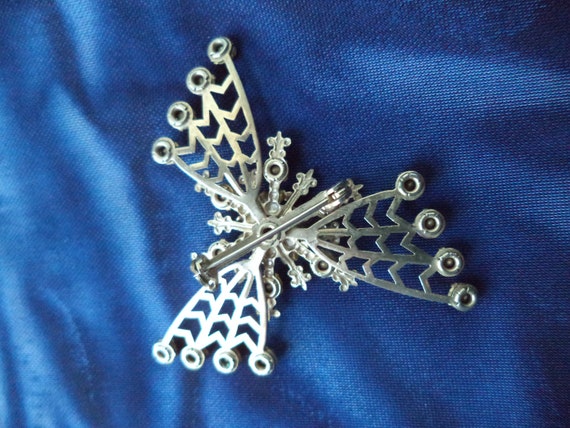 Vintage Art Deco Starburst Brooch Blue Rhinestone… - image 2