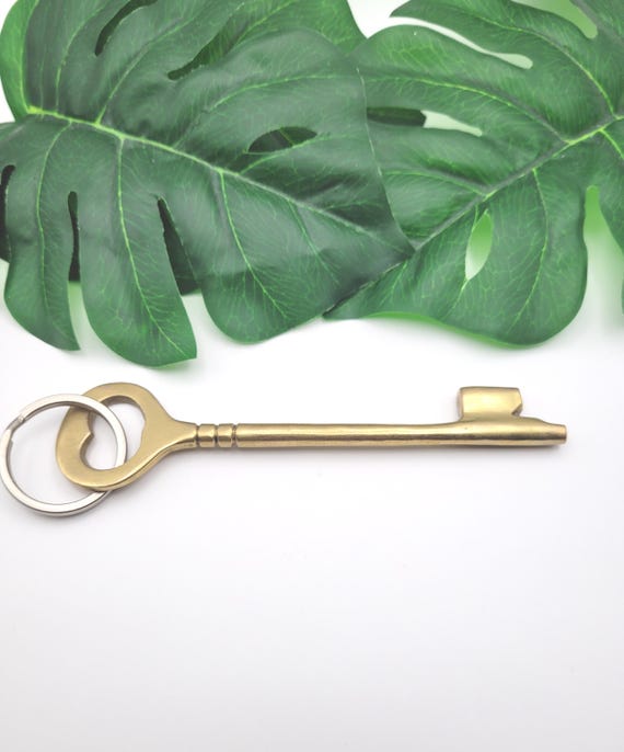 Vintage Solid Brass Skeleton Key Keychain Large - image 2