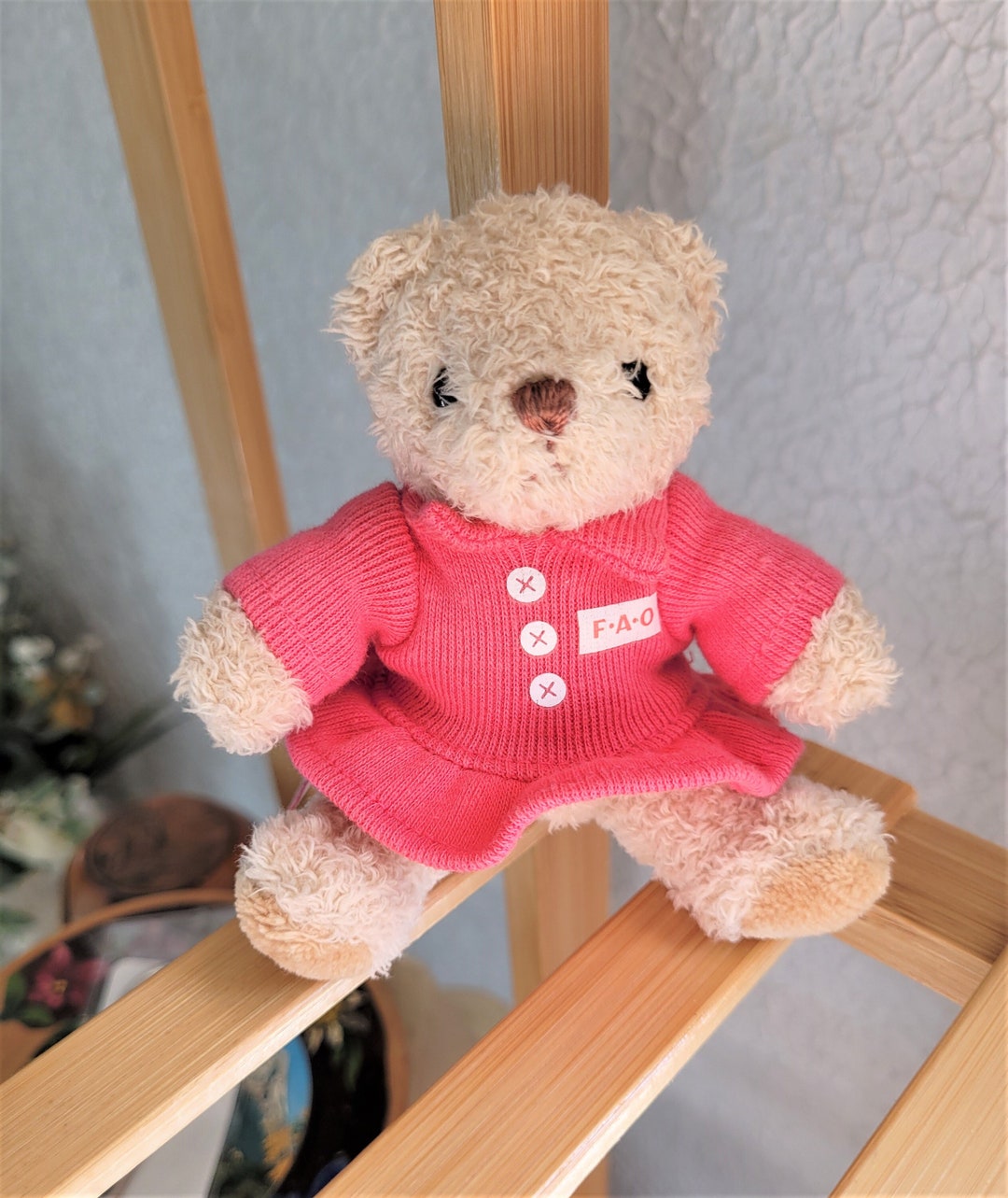 Vintage FAO Schwarz Teddy Bear Plush Keychain Pink Dress Rare HTF - Etsy
