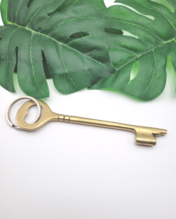 Vintage Solid Brass Skeleton Key Keychain Large - image 1
