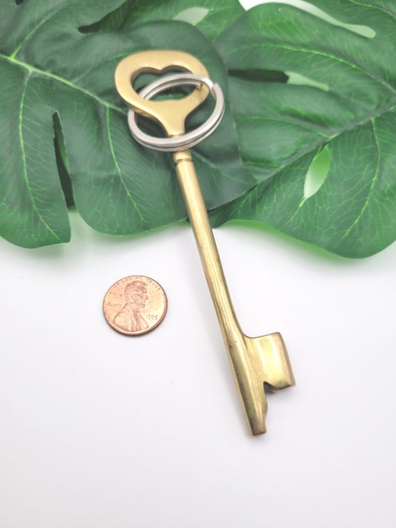 Vintage Solid Brass Skeleton Key Keychain Large - image 6