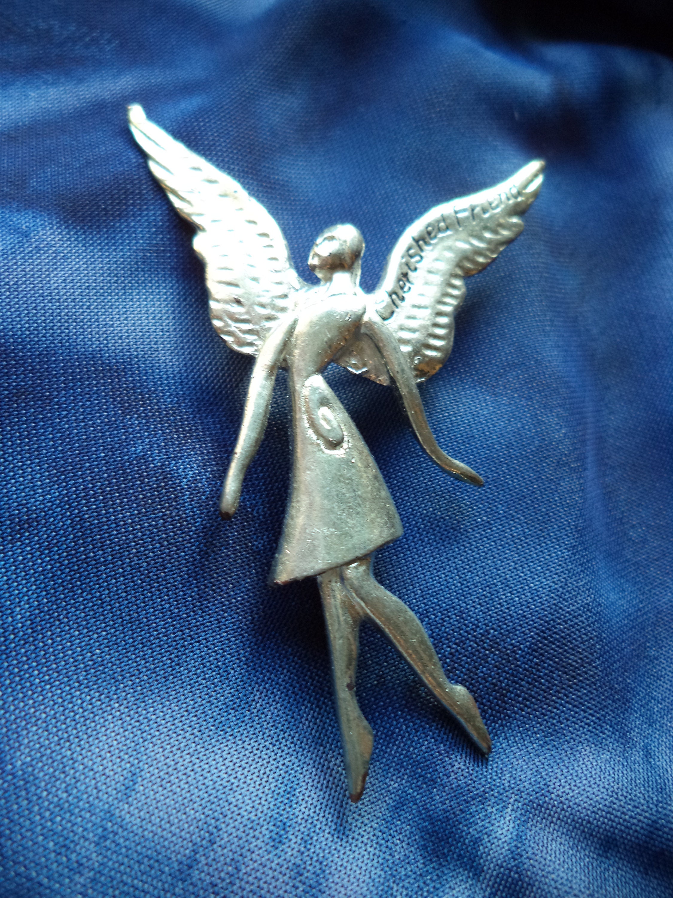 Vintage Cherished Friend Angel Pin Brooch Silver Tone Christian Jewelry