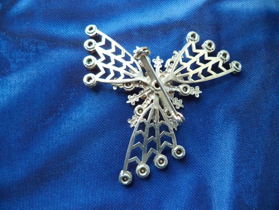 Vintage Art Deco Starburst Brooch Blue Rhinestone… - image 3