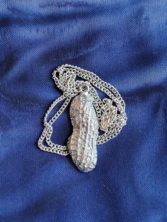 Vintage Peanut Necklace Silver Tone Pendant Jewel… - image 1